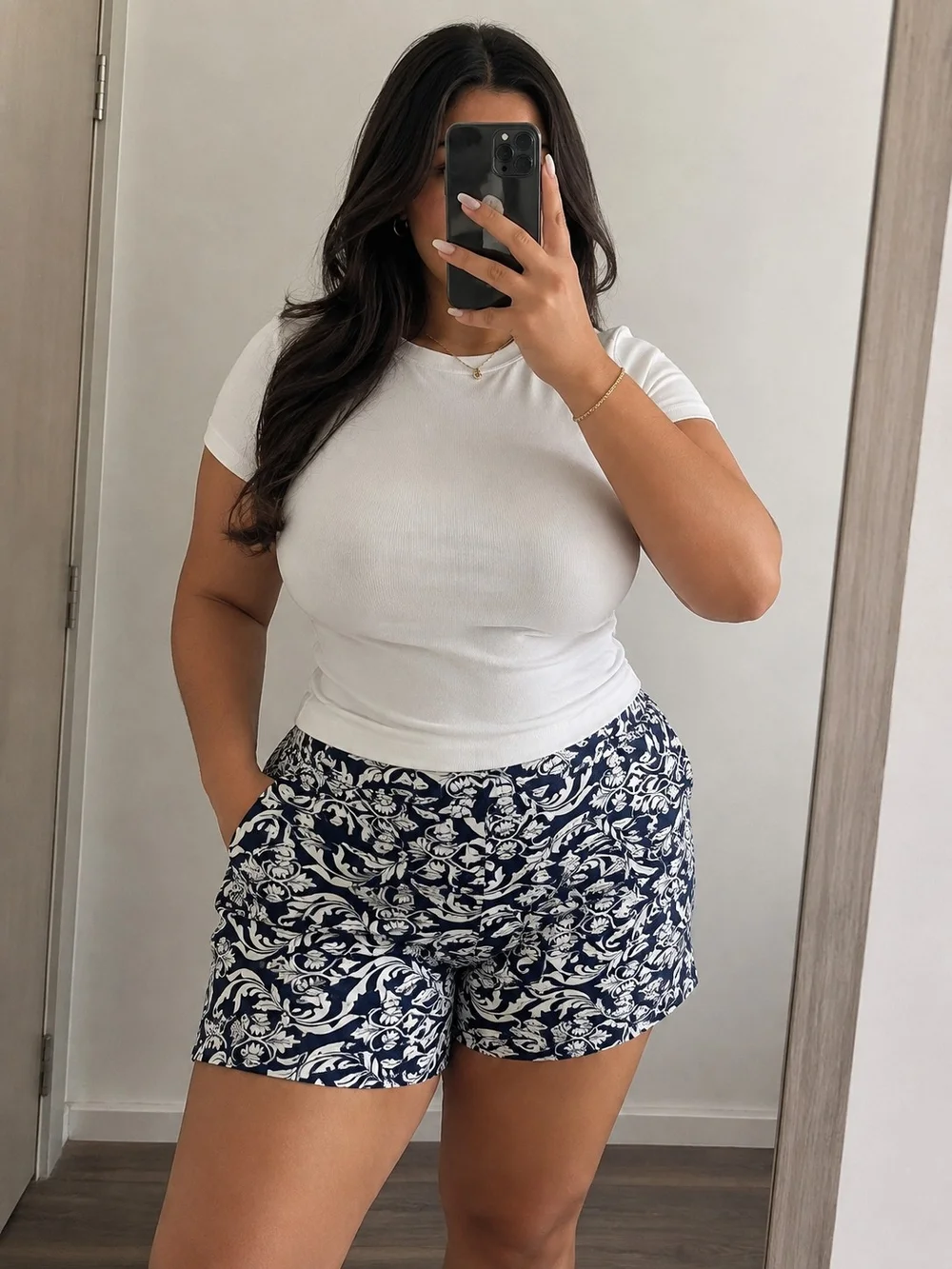 Chico's Navy and White Floral Bermuda Shorts